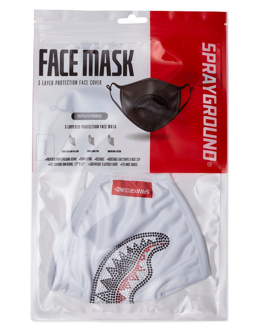 SPRAYGROUND Trinity Diamond Shark (Wht) Polyester Face Mask — product image 7