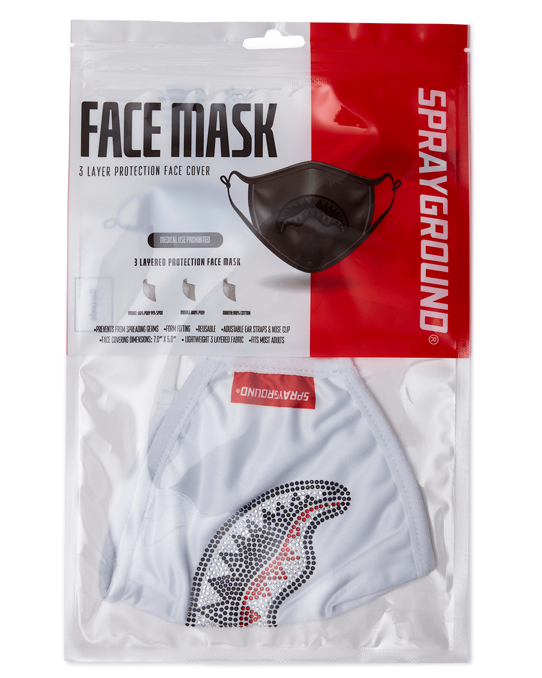 SPRAYGROUND Trinity Diamond Shark (Wht) Polyester Face Mask — product image 7
