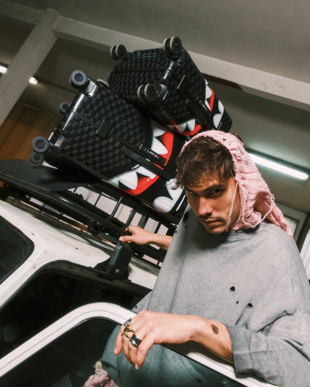SPRAYGROUND Sharks In Paris Hyper Puff Full-Size Luggage — product image 4