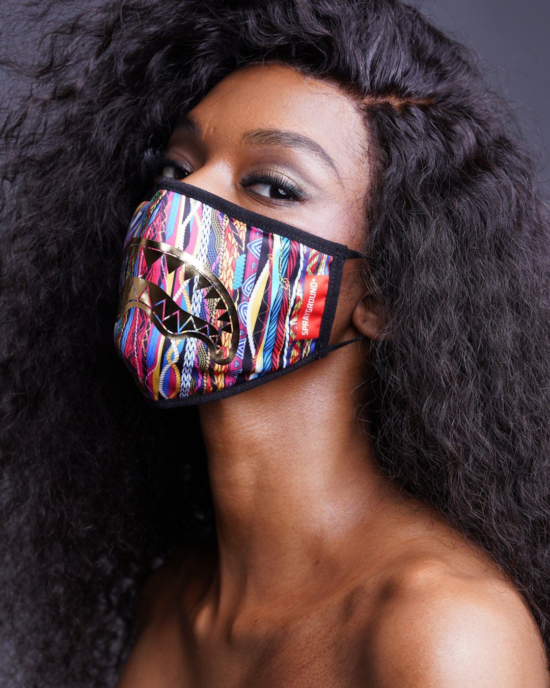 SPRAYGROUND 1994 Gold Metallic Shark Polyester Face Mask — product image 5