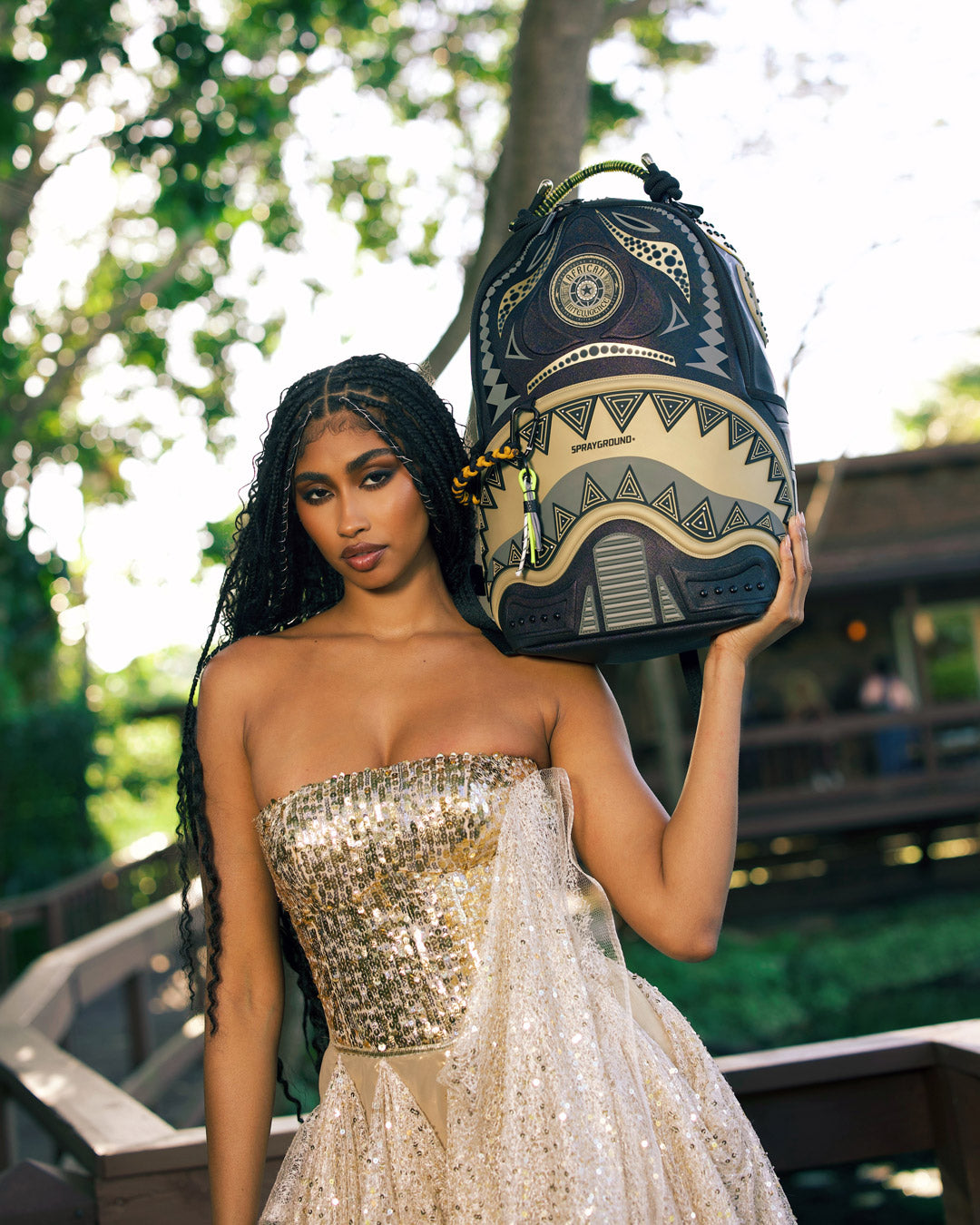 SPRAYGROUND A.I. African Intelligence Sharks Of The Gold Ocean Backpack - Sandflower Collab — product image 2
