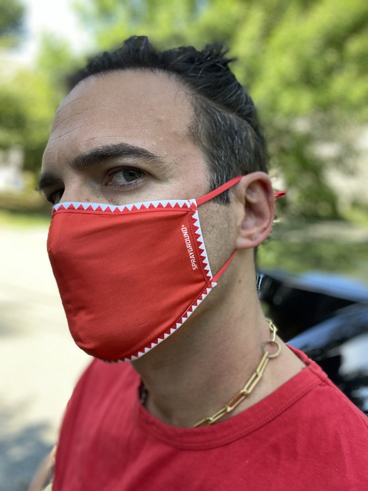 SPRAYGROUND Adult Vertical Shark (Red) Form-Fitting Face Mask — product image 3