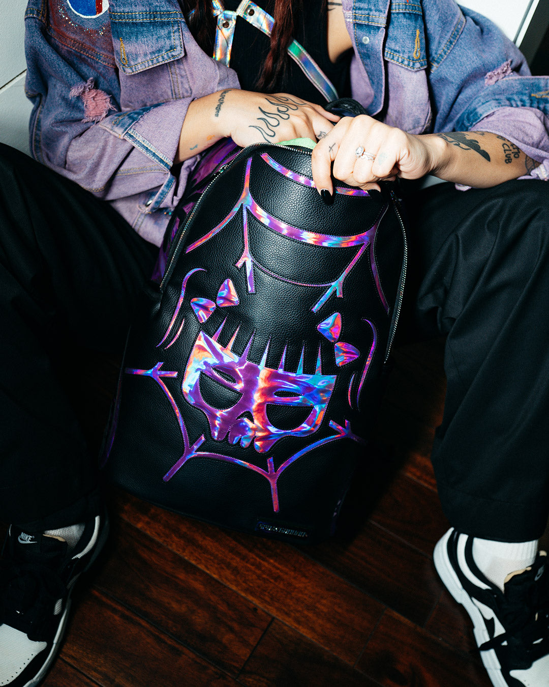 SPRAYGROUND Cazzu Iridescent Cut & Sew Spider Skull Shark Backpack (DLXV) — product image 4