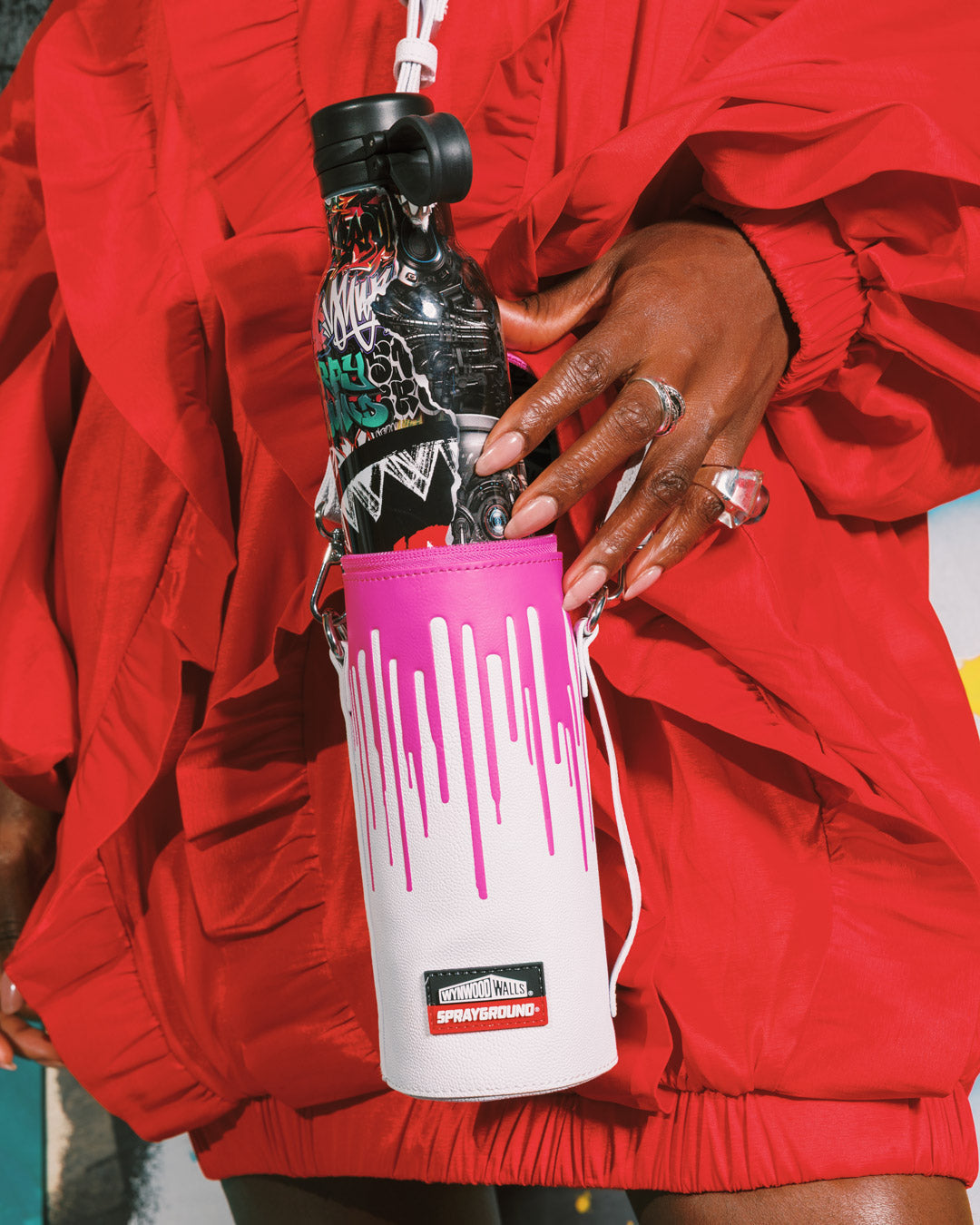 SPRAYGROUND Wynwood Walls Collab Water Bottle Or Spraycan Holder (Wht/Pnk) — product image 2