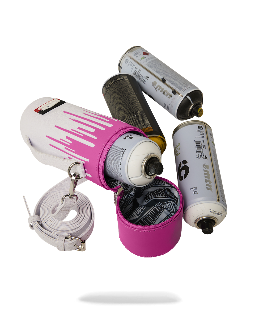 SPRAYGROUND Wynwood Walls Collab Water Bottle Or Spraycan Holder (Wht/Pnk) — product image 3