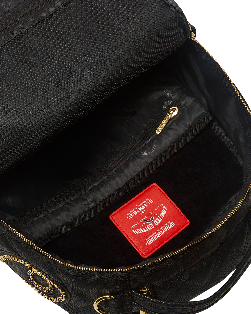 SPRAYGROUND Noir Quilt Gold Chain Shark Backpack (DLXV) — product image 14