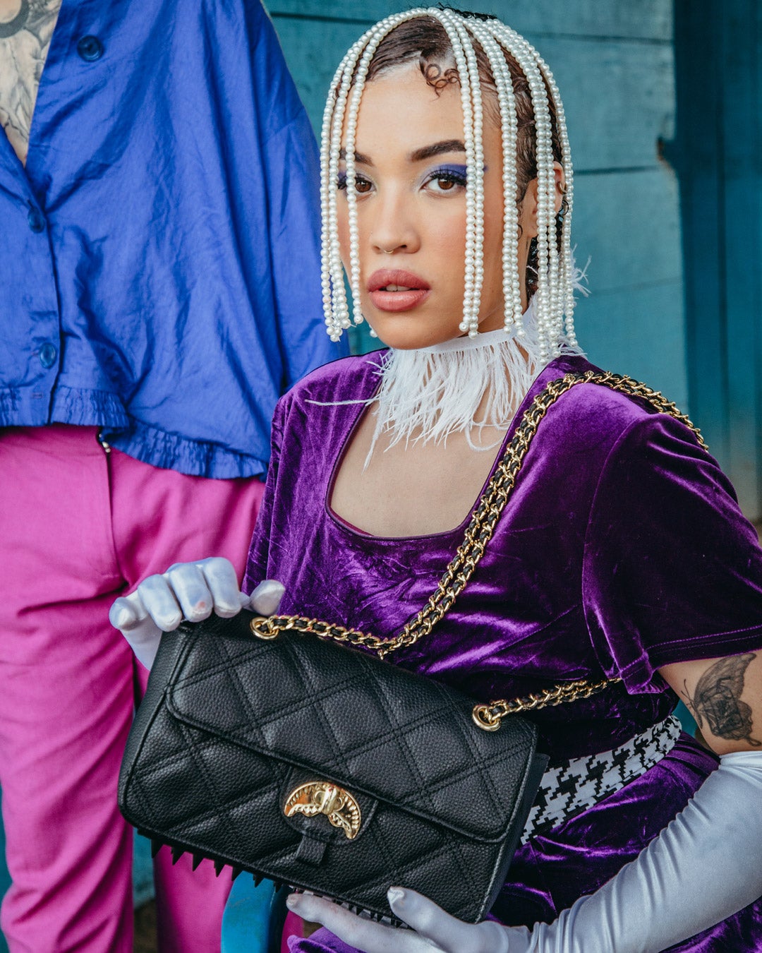 SPRAYGROUND Noir Quilt Gold Chain Shark Handbag — product image 2