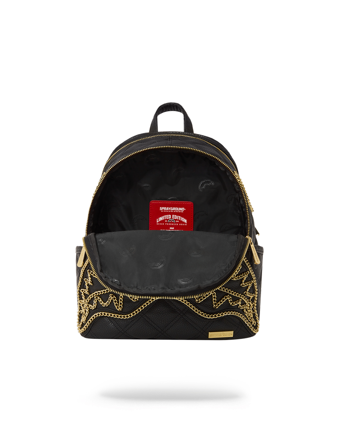 SPRAYGROUND Noir Quilt Gold Chain Shark Savage Backpack — product image 7