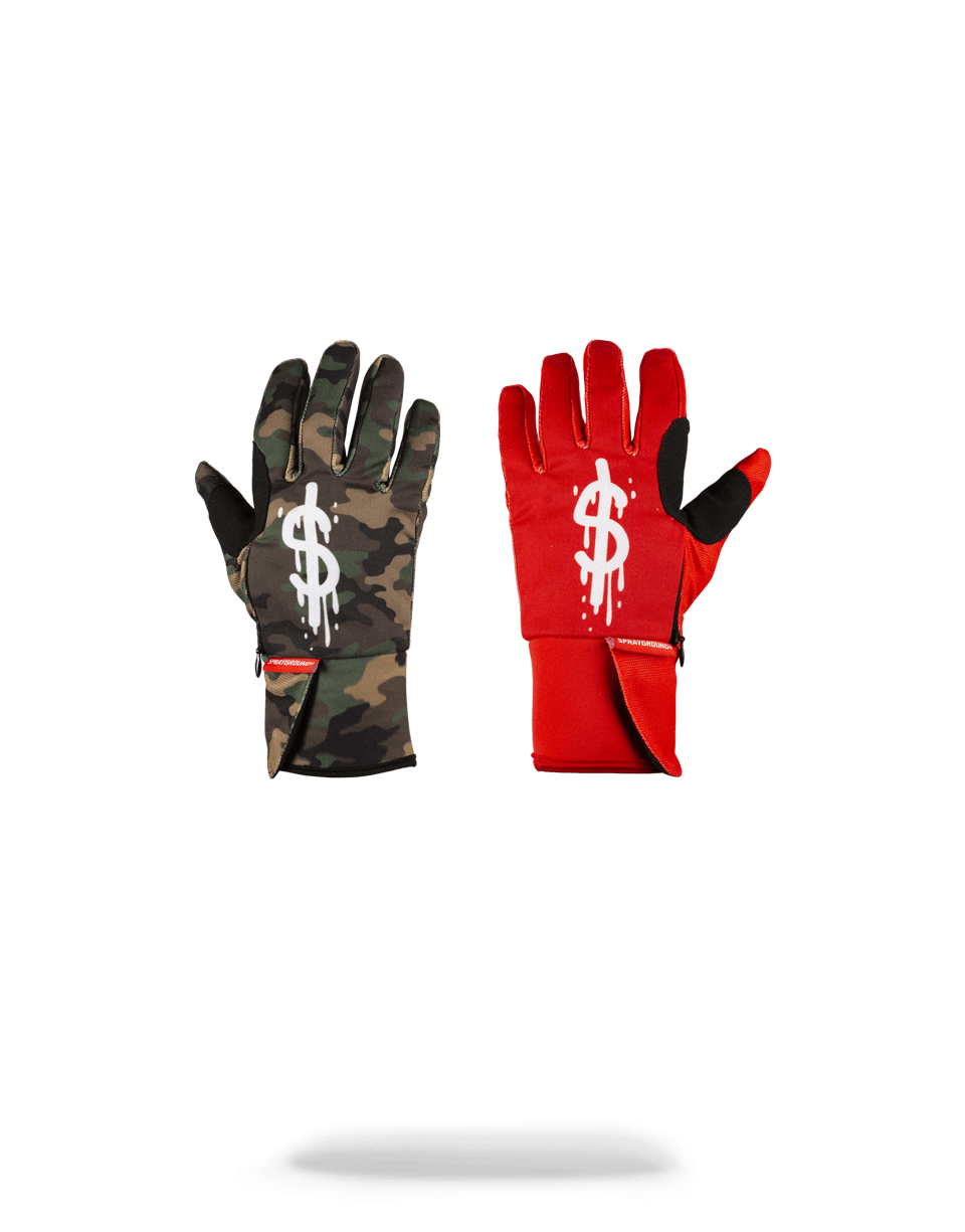 SPRAYGROUND Left Red / Right Camo Money Drips Gloves — product image 1
