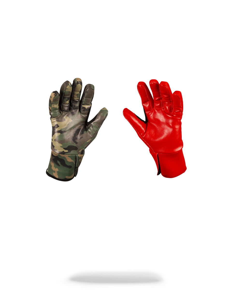 SPRAYGROUND Left Red / Right Camo Money Drips Gloves — product image 2