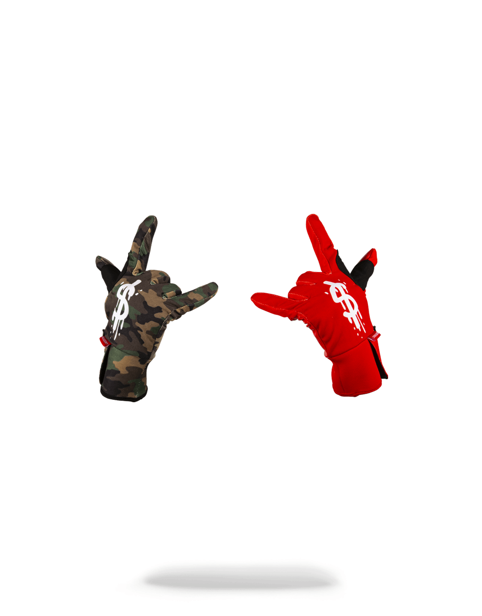 SPRAYGROUND Left Red / Right Camo Money Drips Gloves — product image 3
