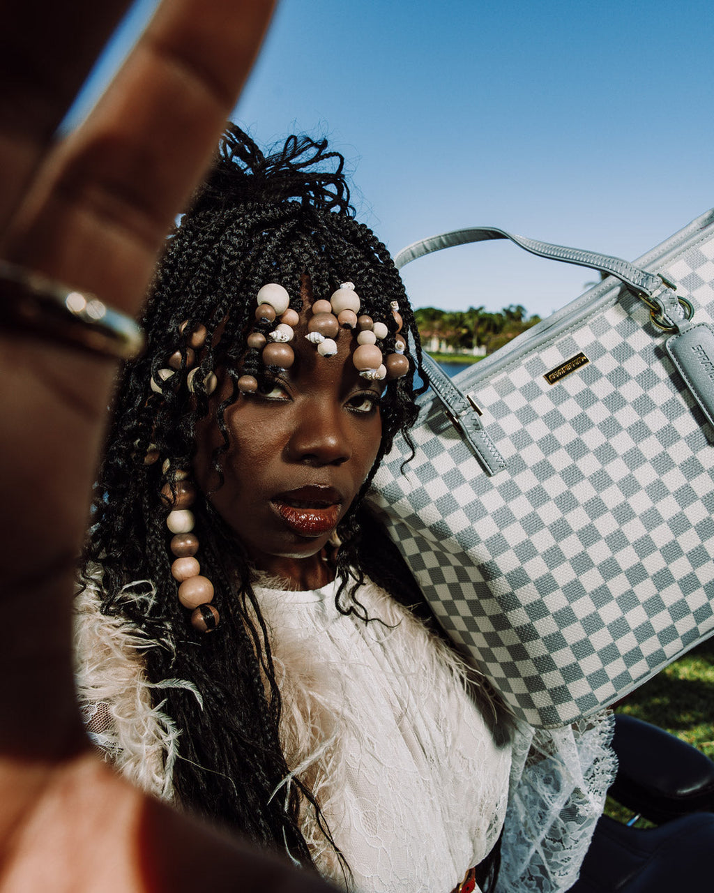 SPRAYGROUND Knit Sharks In Paris In Cream Tote — product image 4
