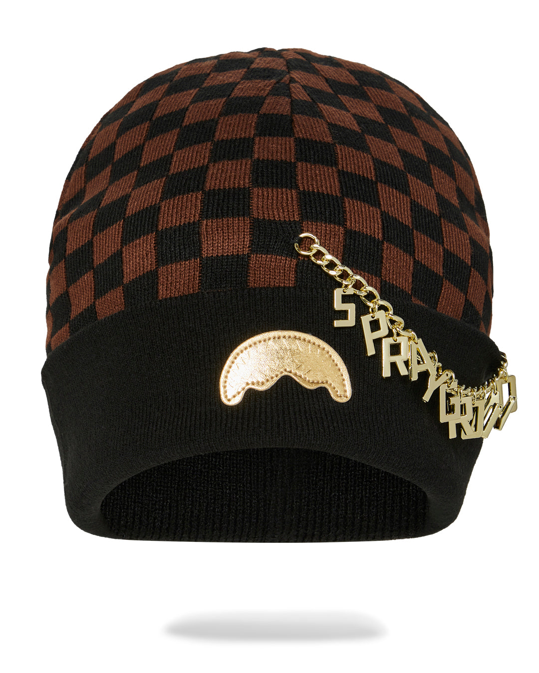 SPRAYGROUND Gold Chain Check Beanie — product image 1