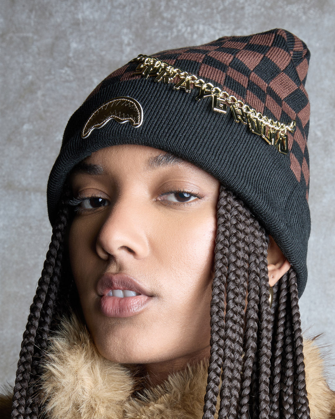 SPRAYGROUND Gold Chain Check Beanie — product image 2
