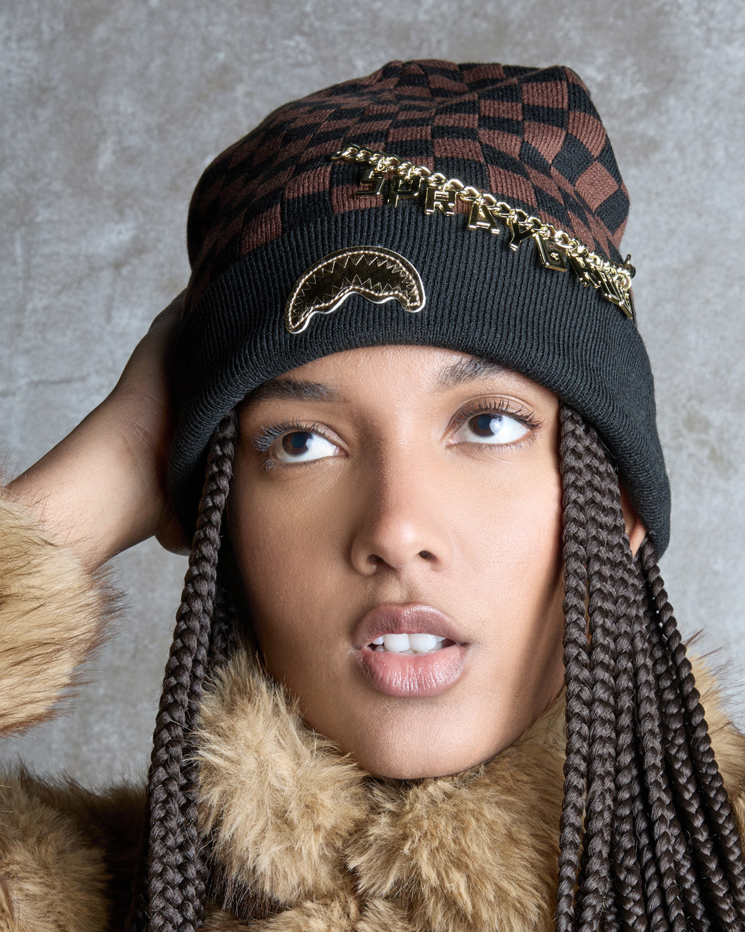 SPRAYGROUND Gold Chain Check Beanie — product image 4
