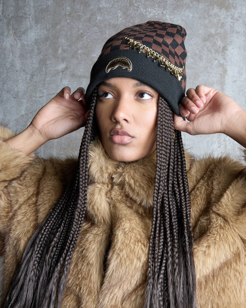 SPRAYGROUND Gold Chain Check Beanie — product image 6