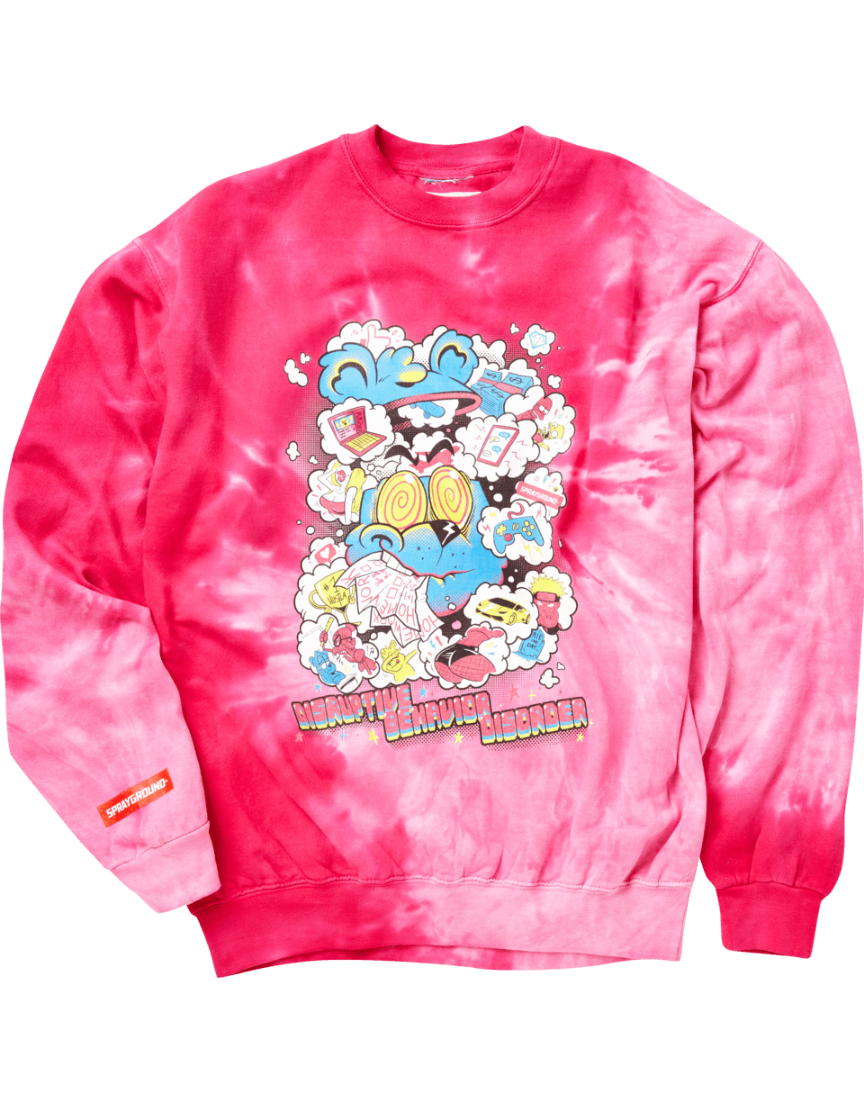 SPRAYGROUND Disruptive Behavior Disorder Crew Pink Tie Dye — product image 1