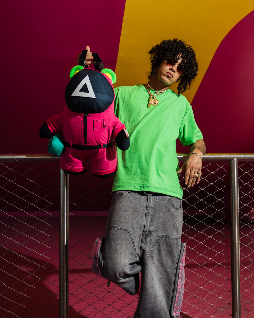 SPRAYGROUND Squid Game Collab Pink Soldiers Bear Backpack — product image 4